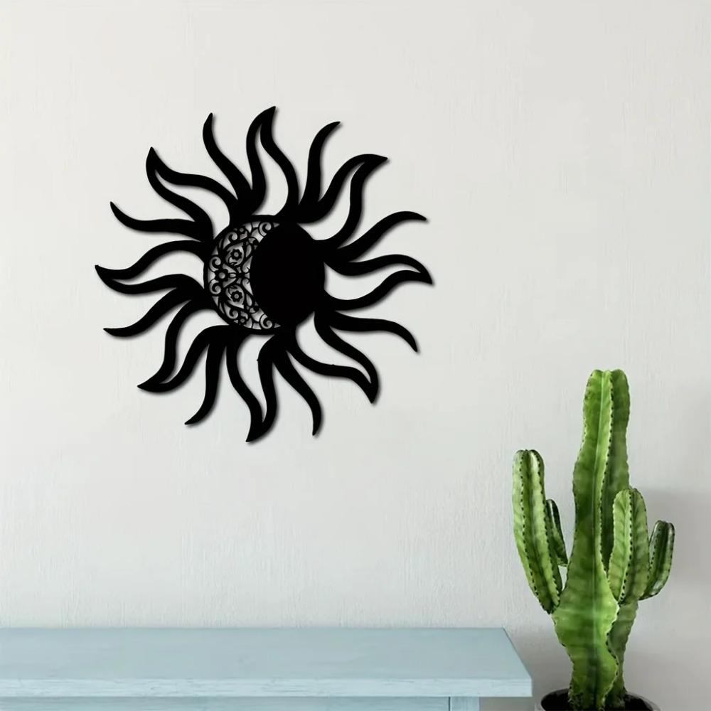 1pc Metal Sun and Moon Art Wall Decor - Elegant Sun and Moon Sign - Iron Art Silhouette - Unique Metal Wall Hanging for Home