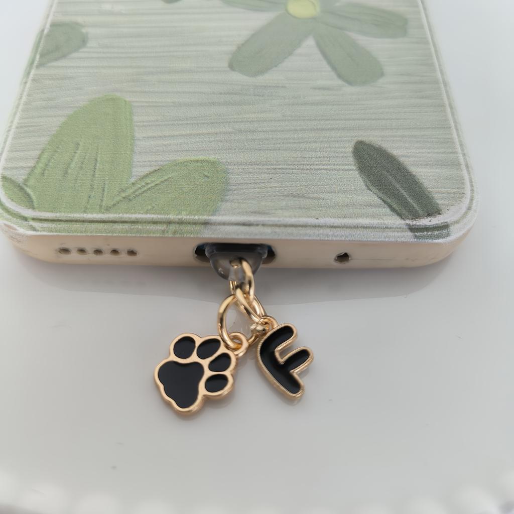 1 Black Cat Paw Animal-shaped Phone Dust Plug with Letters, Suitable for IPhone/Type-C Interface Dust Plugs, DIY Phone Decoration and Protection