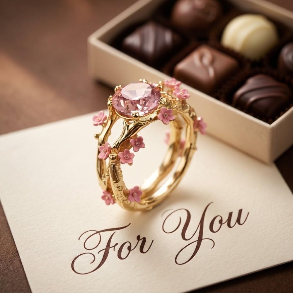 Delicate Flower Crystal Ring Elegant Finger Jewelry Gifts for Women Rhinestone Ring Party