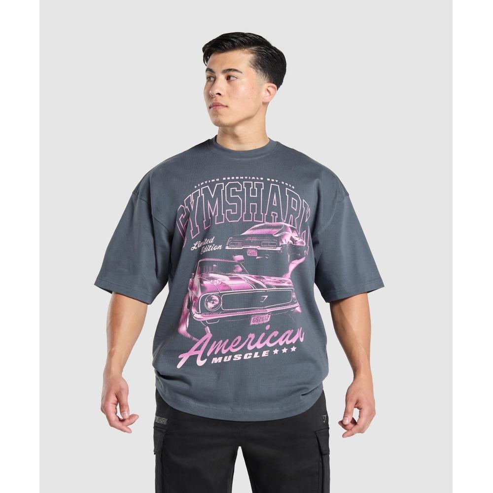 

Gymshark Футболка American Muscle ExTreme Oversize, цвет титаново-синий A6a4q Ucmq L