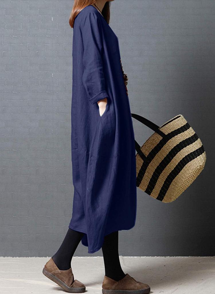 JINJUDUO Long Long Thin Cotton Linen Slimming Tunic Maxi Loose Solid Figure Plus Clothing Women's Dress, Summer, Sleeve, Dress, Length, Fit, Color,