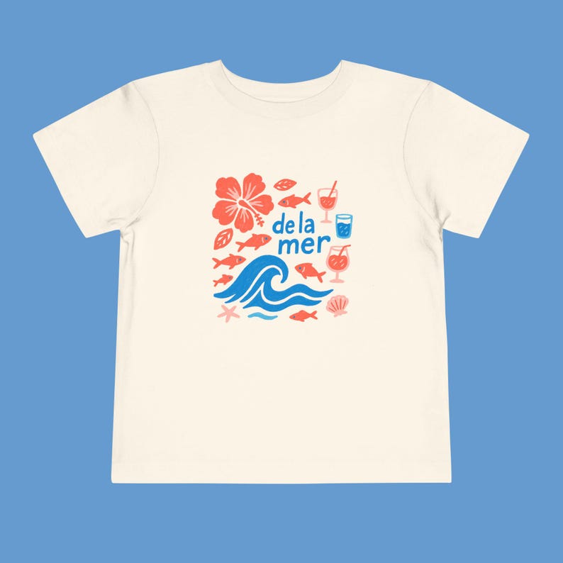 Toddler Short Sleeve Tee, de la mer beach waves ocean hibiscus european summer vibes, Kids Summer T-Shirt, Beach Vacation Shirt, Ocean Theme 140