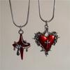 Gothic Trendy Y2K Red  Heart Cross StarPendent Snake Chain Choker Necklace For Women Men Punk Vintage Grunge Aesthetic Jewelry