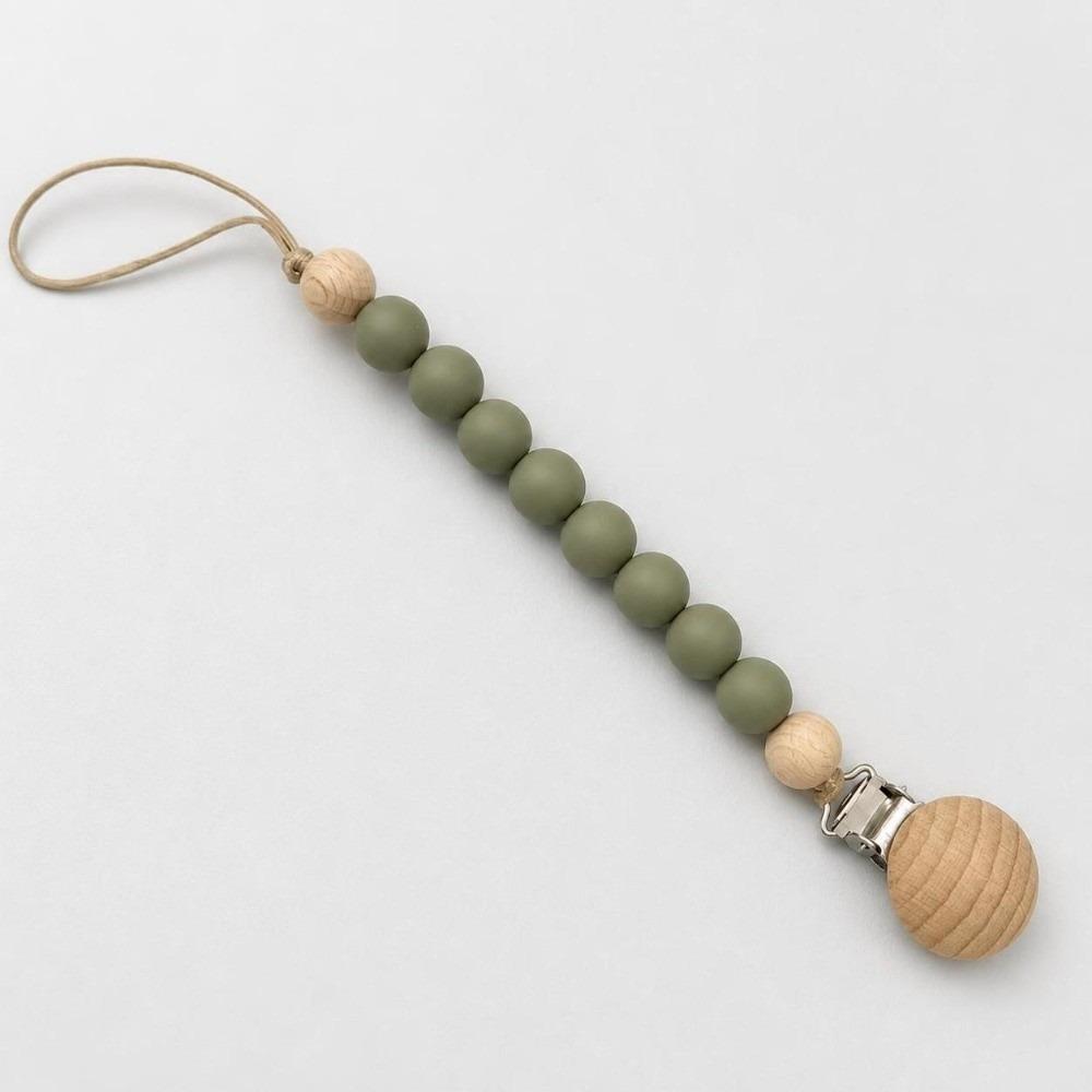 Lightweight Pacifier Clip Silicone Wood Soother Holder Baby Teething Chain StrollerMinimalist