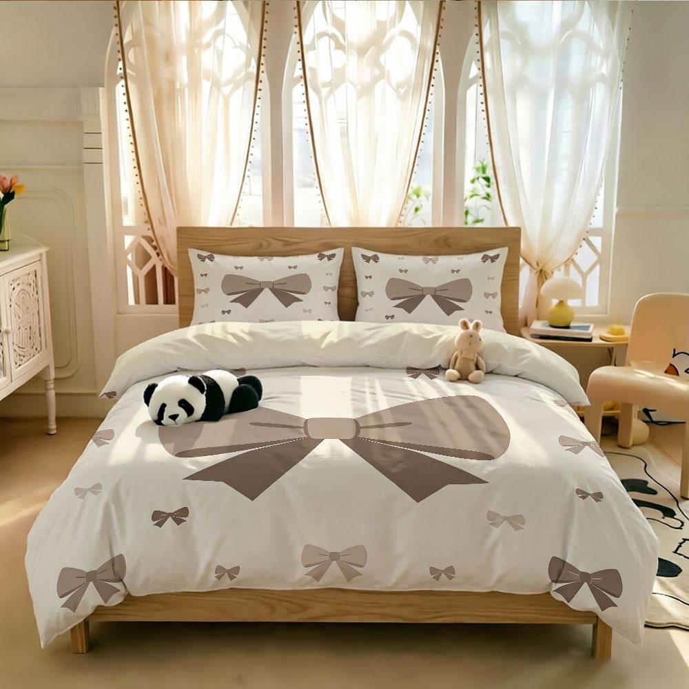 3Pcs Beautiful Bow Printed Core Free Down Duvet Cover Cool Summer Lightweight Bedding Set Multi Size Bedroom Bedding Decoration