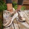 Bohemian Style Wedge Heel Sneakers Women Autumn 2025 Geometric Pattern Casual Sports Shoes Woman Lightweight Platform Sneakers