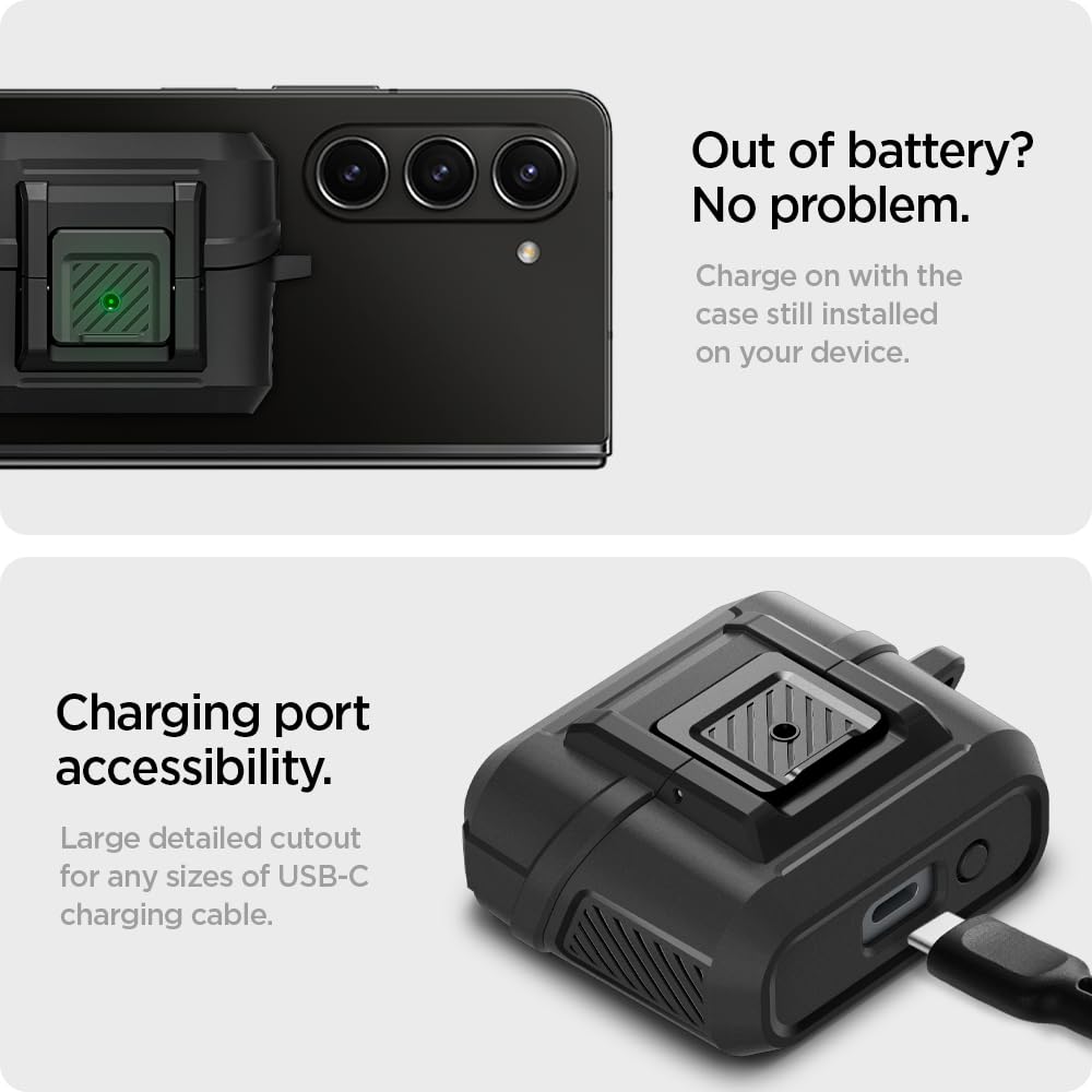 Spigen Galaxy Buds 3 3 Hülle Verriegelungsfunktion Kabelloses Laden Verlustprävention mit Karabiner Integrierte Stoßfeste Hülle Stoßdämpfung Ladeanzeige