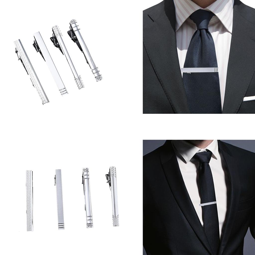 Stylish Tie Clip with Storage Box Set of 4pcs Necktie Clip Alloy Tie Bar Business Tie Pin for Men Father's Day Gift