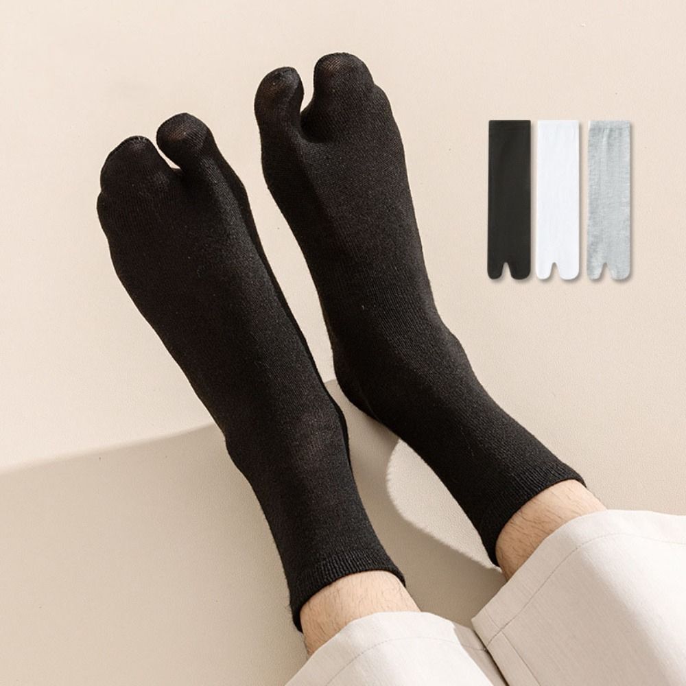 3Pairs Mid-calf Flip Flops Socks Thin Tube Socks Women Fashion Two Toes Socks  Outdoor