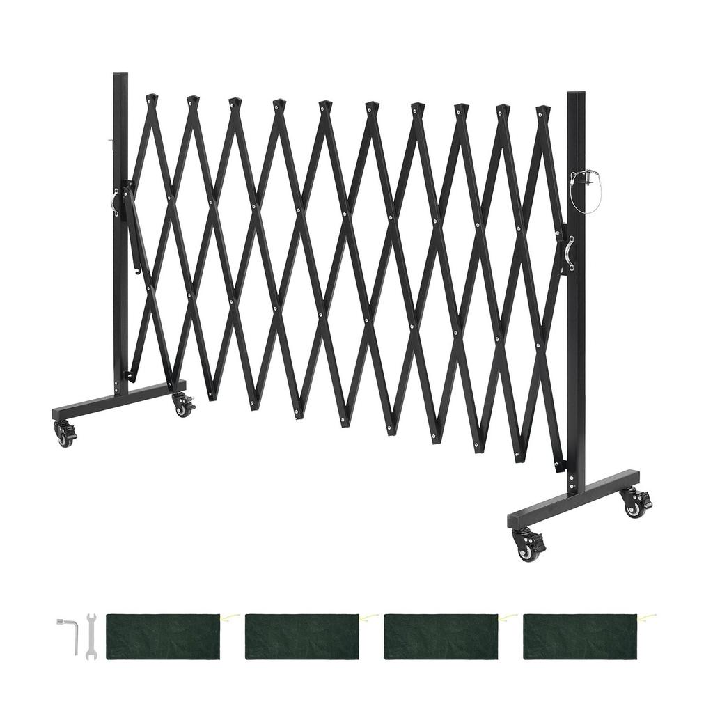 Expandable Barricade, 3.37m Expandable Safety Barrier, Flexible Mobile Barricade with Locking Casters, Portable Folding Security Gate Metal Traffic