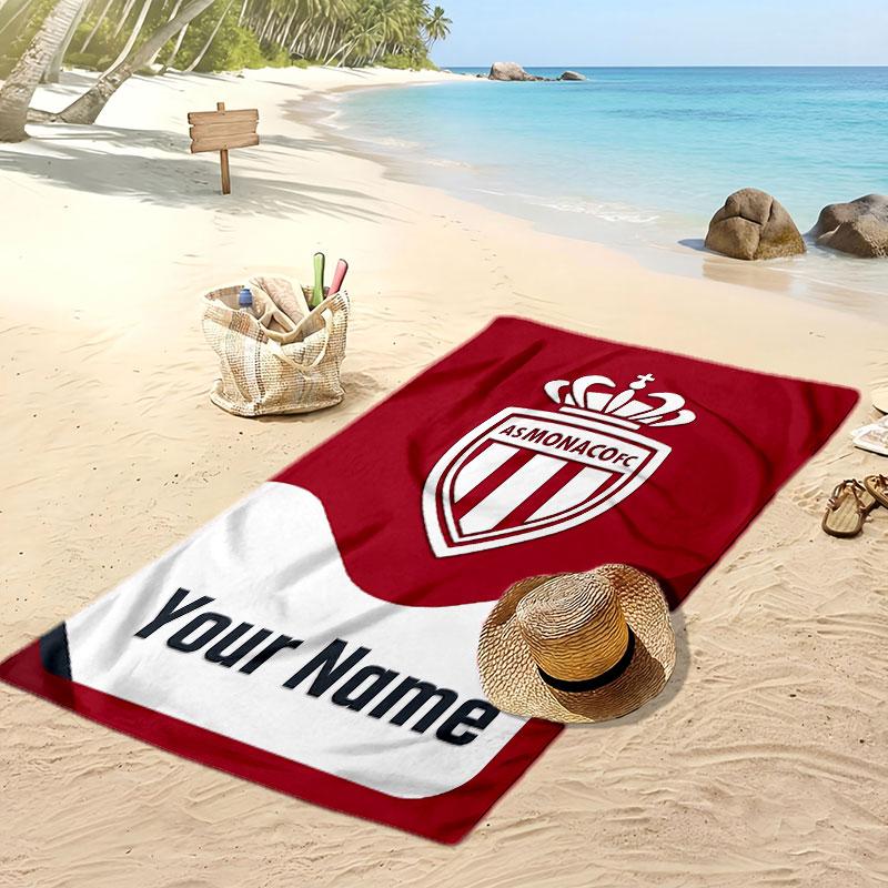 Monaco FC Personalisiertes Bedrucktes Strandtuch Fußballlogo Unterstützung Benutzerdefinierter Name Text Saugfähiges Handtuch Für Sport Reisen Besonderes Geschenk