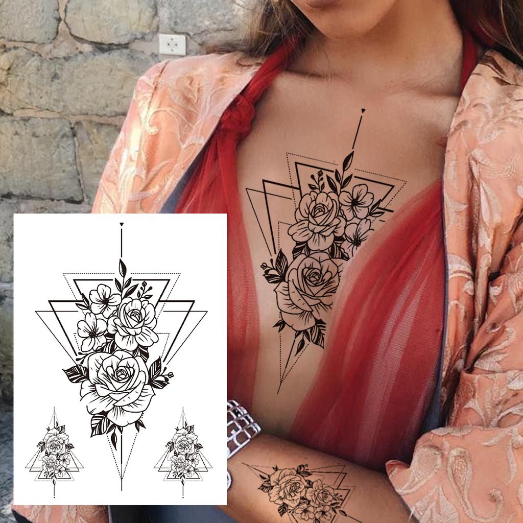 3D Tiger Flower tymczasowy tatuaż dla kobiet dziewczyn realistyczne fałszywe lew piwonia róża tatuaże naklejki czarny motyl duże tatuaże w klatce piersiowej