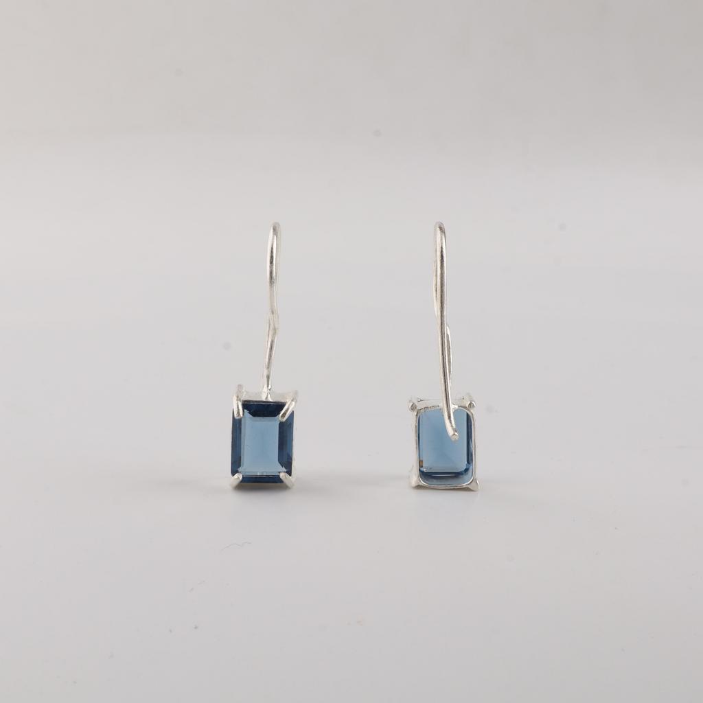 London Blue Topaz Gemstone 925 Sterling Silver Jewelry Handmade Earring 1" Anniversary Gift For Wife EE-180-5