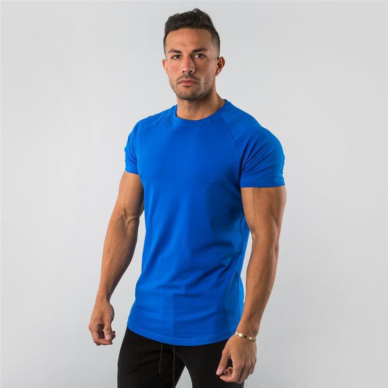 Fashion Plain Tops Tees Fitness Mens T Shirt Short Sleeve Muscle Joggers Bodybuilding T Shirt Male Gym Clothes Slim Fit Shirt