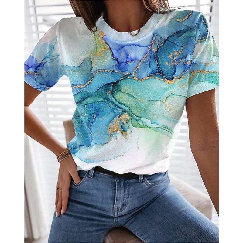 Colorful Flower Floral Butterfly 3D Print T-Shirts Women's Round-Neck Short Sleeve T Shirt Harajuku Tees Y2k Top Female Clothing