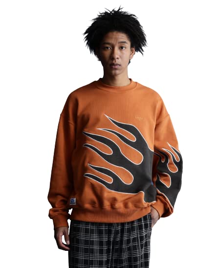 

Schott NYC WEB LIMITED Crew Sweatshirt Fire Pattern Hoodie, Men s XL (150), Orange, 782-3132010