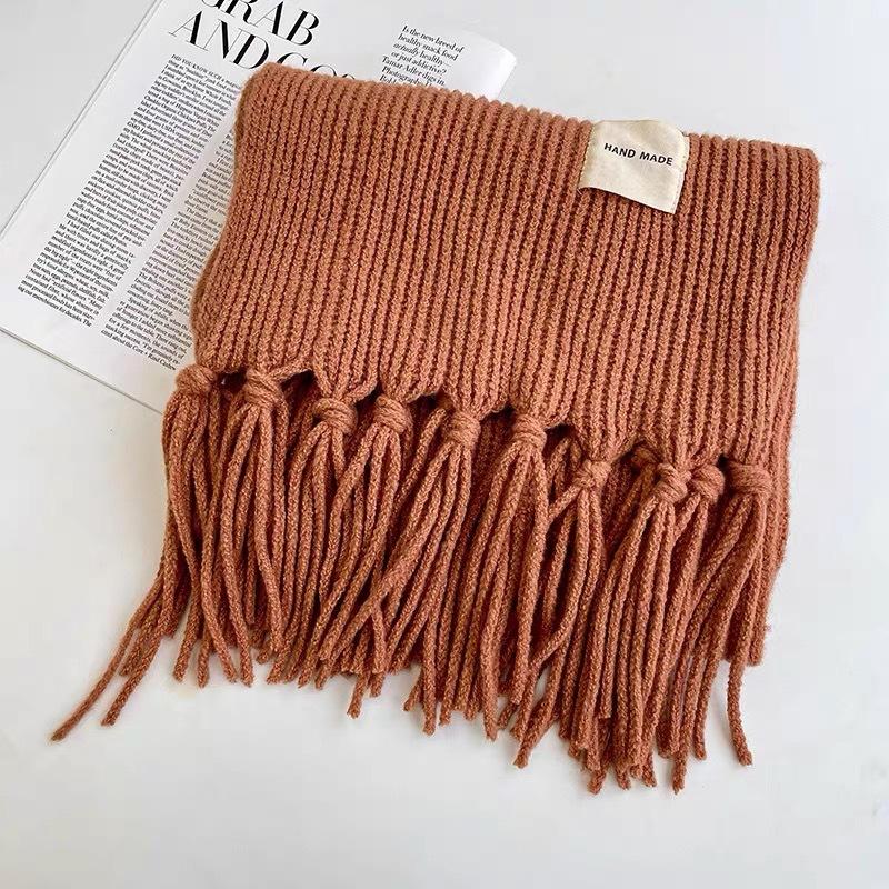 Scarf female winter student Korean version versatile new knitted couple thickened warm wool men's solid color fringed scarf