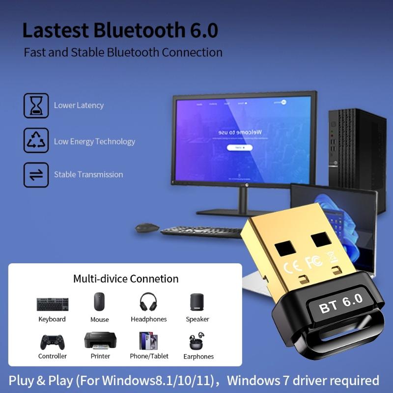 Adaptador Bluetooth USB 6.0 Dongle Receptor 5.4 Para PC Receptor Bluetooth Alto-falante Mouse Teclado Transmissor de Áudio