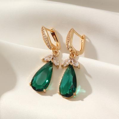 1 Pair Delicate Drop-shaped Leaves Dangle Earrings for Women Cubic Zirconia Jewelry Wedding Party Accessories