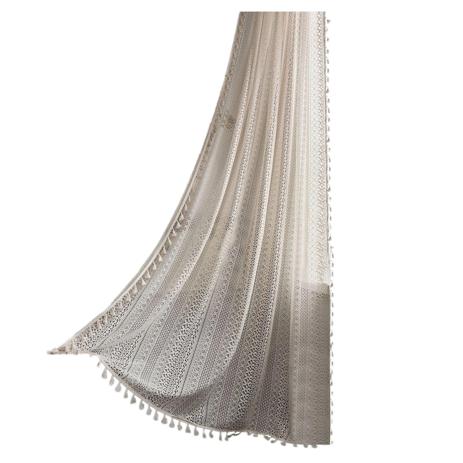 

Хлопковая крючком кружевная оконная занавеска с кисточками и карманом, полупрозрачные полые шторы для спальни, гостиной