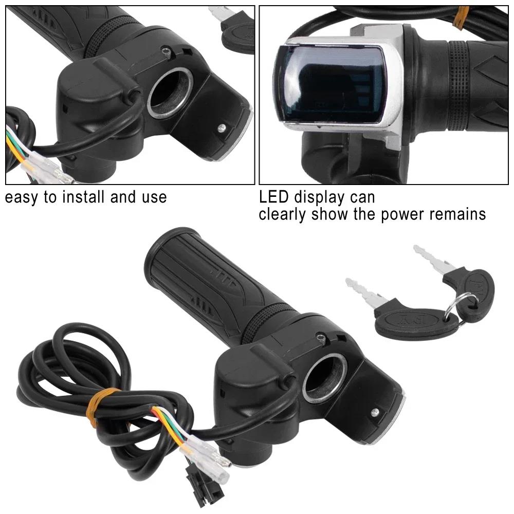 36V 48V 60V Electric Bicycle Throttle Grip E-bike Handlebar with Lock Ebike Scooter Accelerator Power Indicator Key LED Display Throttles 2