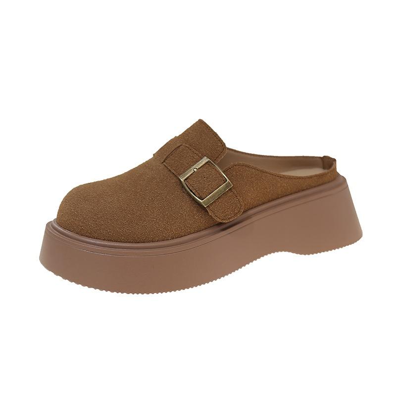One Foot Pedal Bag Head and Half Slippers Women Wear Autumn and Winter New Thick-soled Heightening Retro Slippers