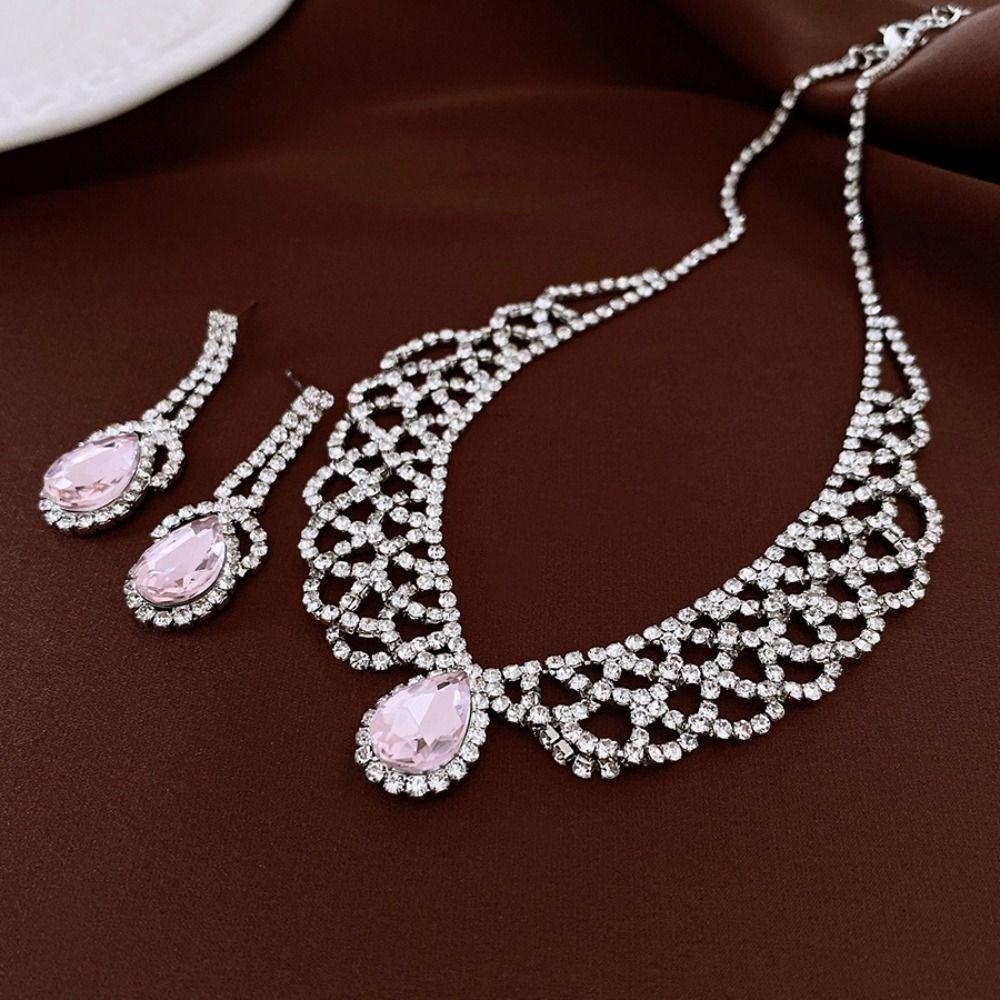 Crystal Rhinestone Jewelry Set Shining Crystal Necklace Set Necklace Earrings Set  Banquet