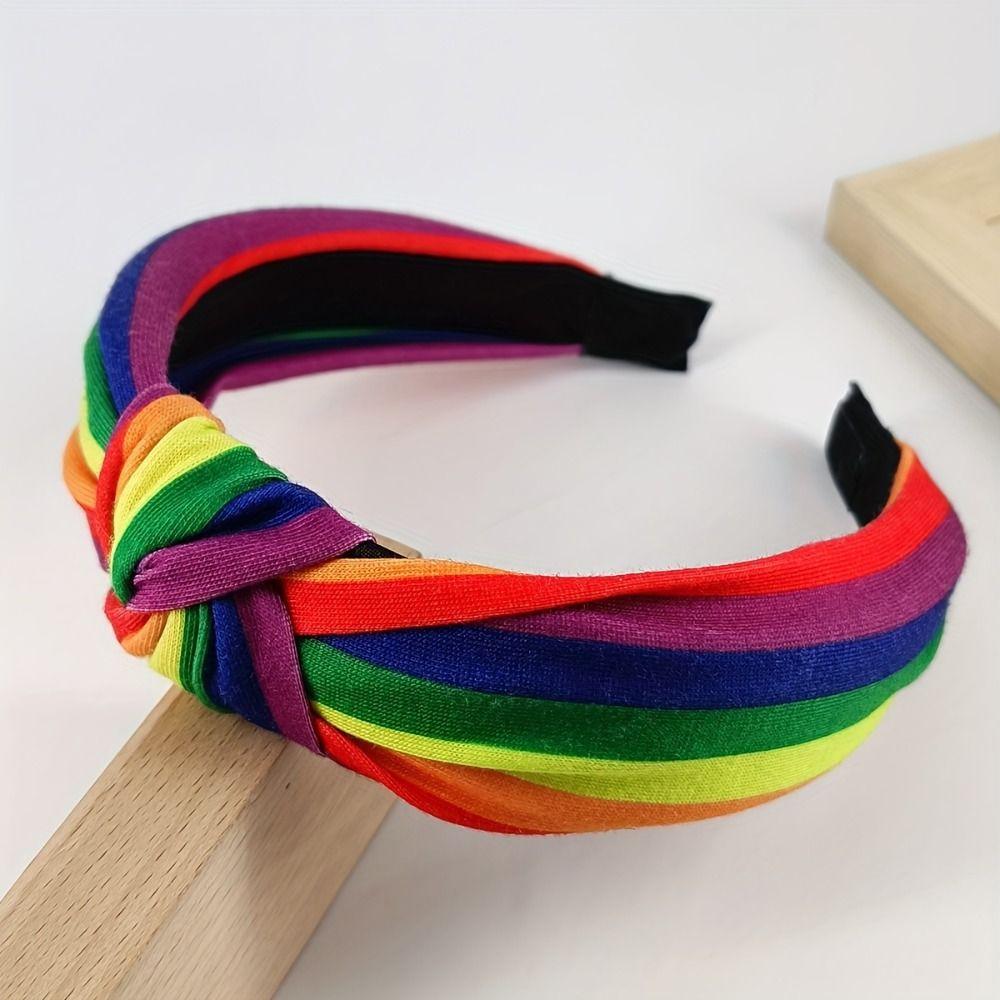 2Pcs Elegant Rainbow Striped Hair Hoop Festive Party Hair Accessory  For Celebrations and Events