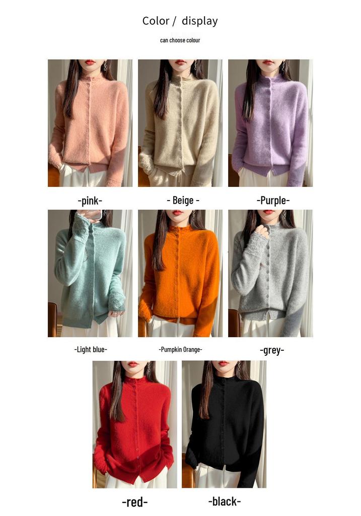 Women's Velvet Cardigan: Cozy Half-High Collar, Loose Fit, Versatile Winter Sweater.