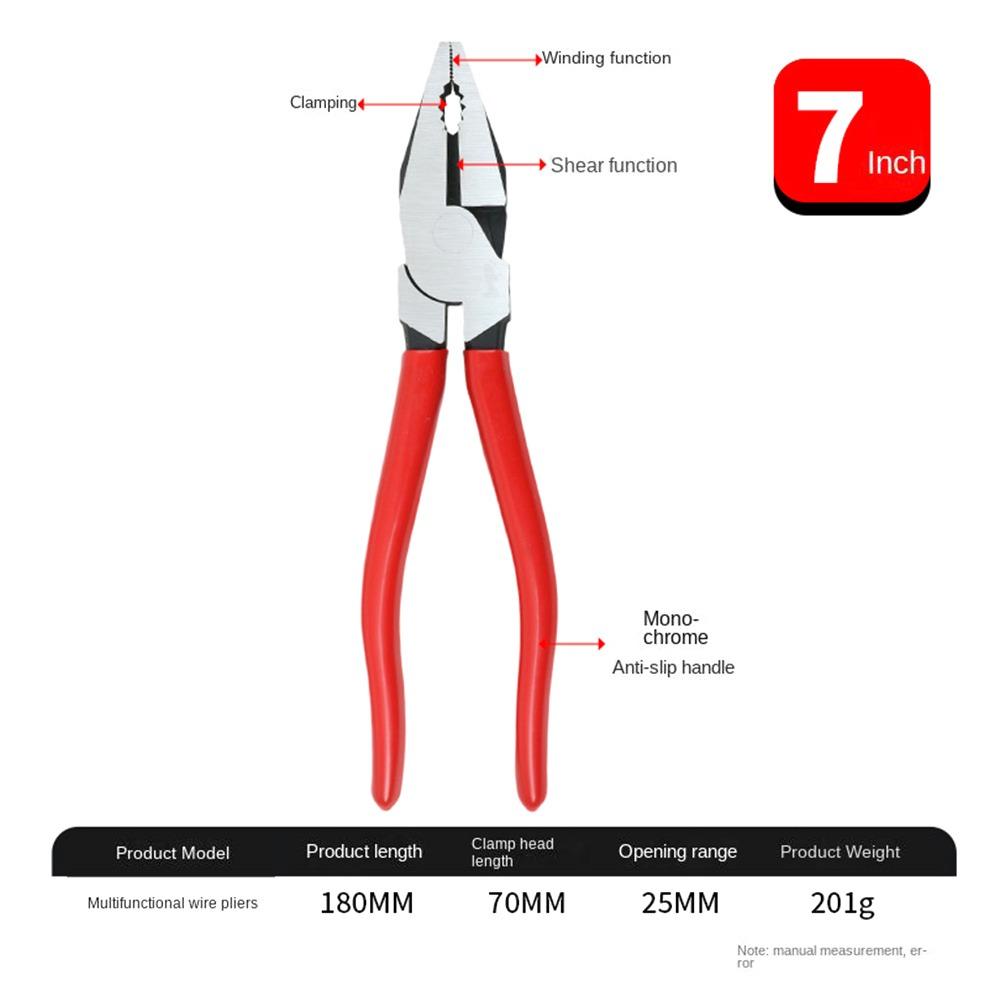 1Pcs Steel Wire Wire Pliers Labor-Saving Multi-Functional Electrician Tool with Nonslip Handle 7/8/9 inch Flat Mouth Pliers