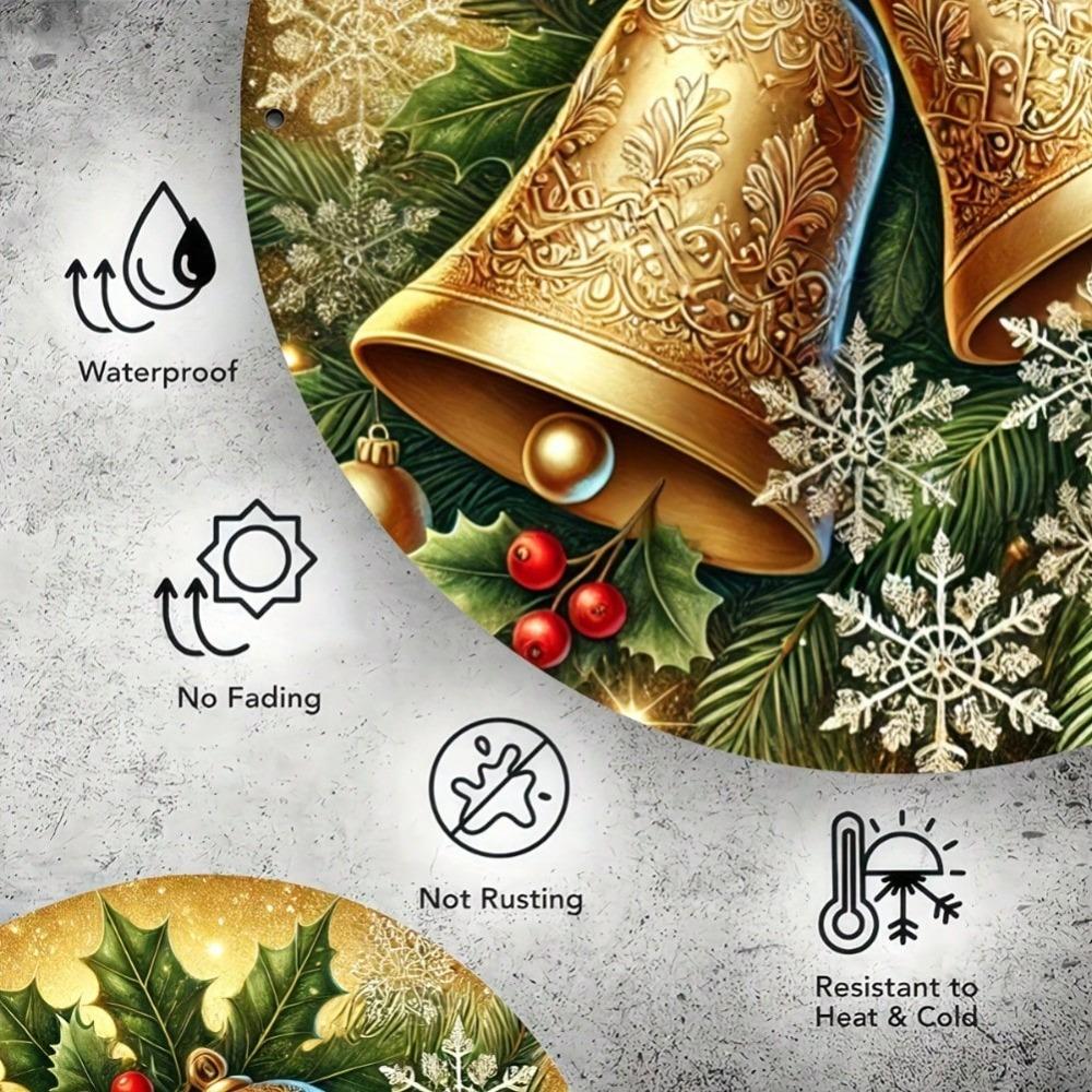 Metal Christmas Bell Round Sign Holiday Decor Vintage Home Wall Art Gift