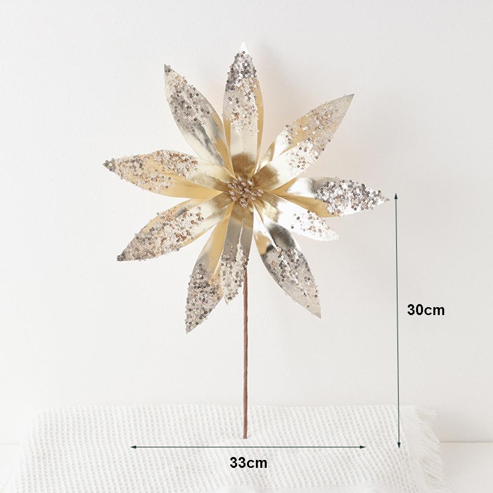 Glitter Christmas Glitter Artificial Flowers with Stems Large 33cm Xmas Tree Flowers Ornaments Cute Creative
