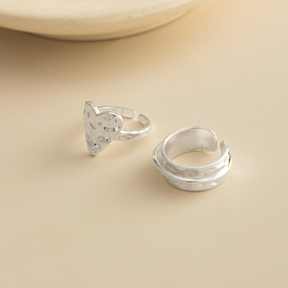 Vintage Heart Shaped Wide Ring Set Exaggerated Geometric Joint Rings Liquid Hip Hop Women Jewelry Gift