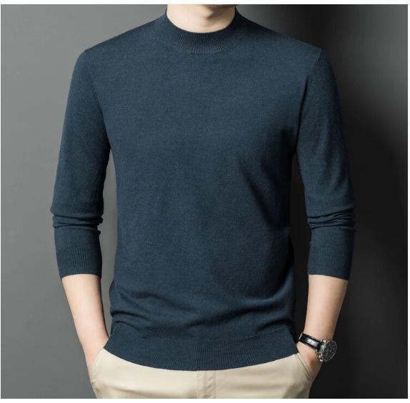 Pull en maille à manches longues et col semi-montant style coréen pour homme