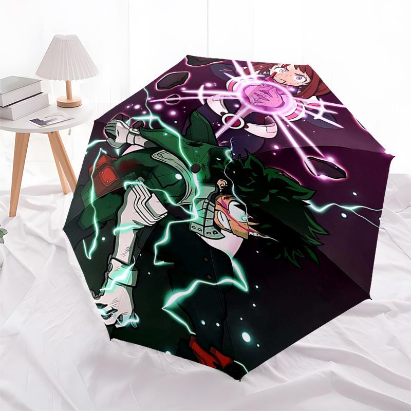 1pc My Hero Academia Izuku Midoriya & Ochaco Uraraka Outdoor Umbrella - Automatic Opening/Closing, Portable 3-Fold Design with Iron Frame - Perfect Gi