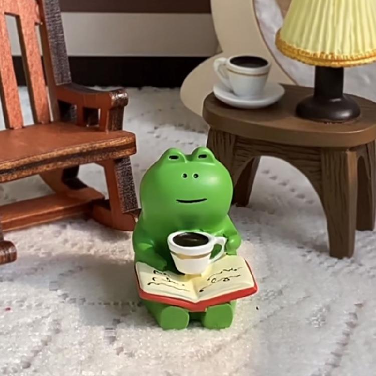 Cartoon Resins Coffee Frogs with Rocking Chair Miniature Decoration Ornament Perfect For Students And Collectors Gift