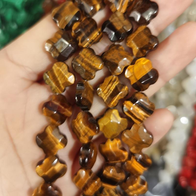 12mm Natural Agate Tiger Eye Four-Leaf Clover Faceted Beads for DIY Jewelry Making