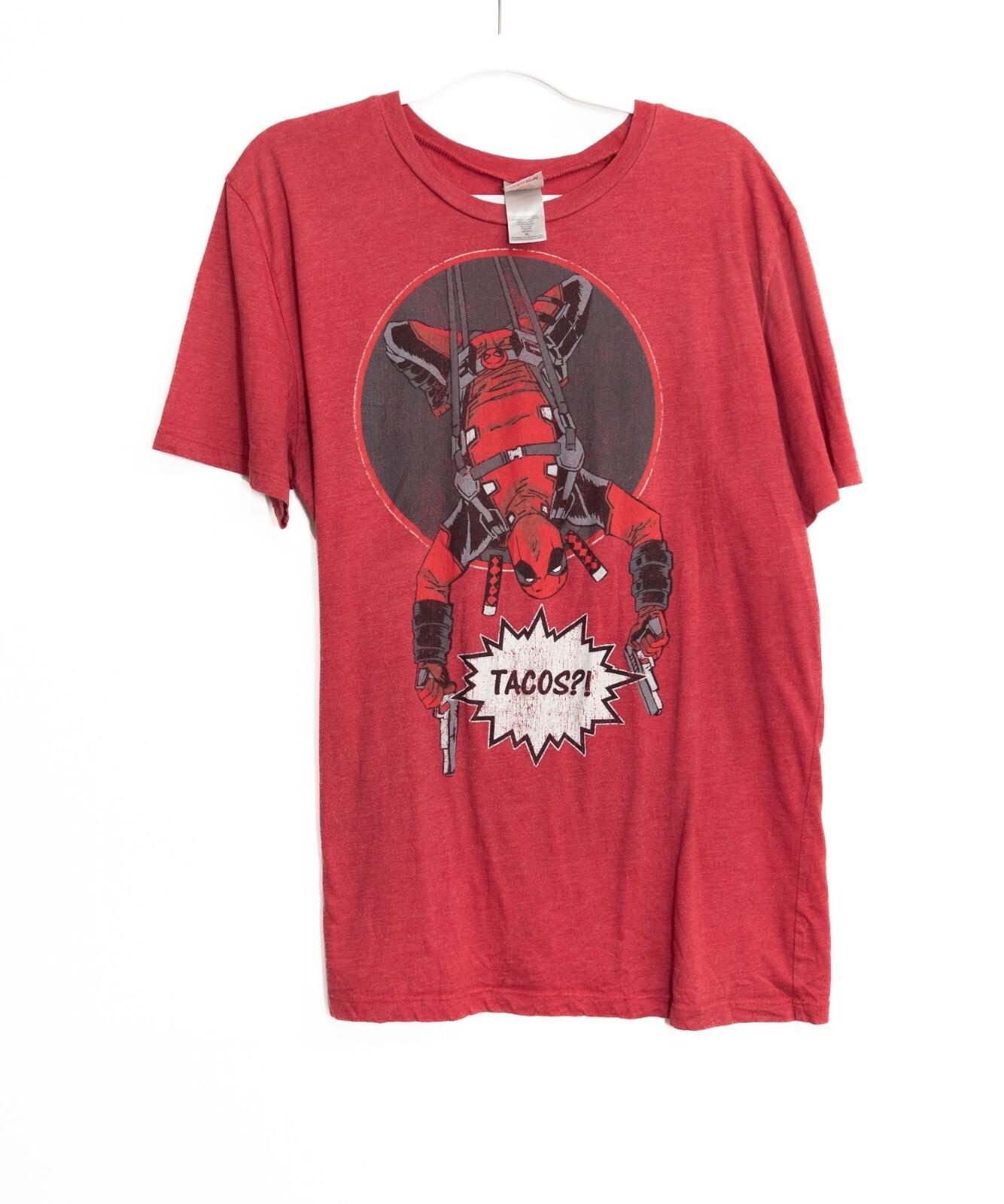 Deadpool Graphic Red T-Shirt With Tacos! Text On Front Design XL XXXL