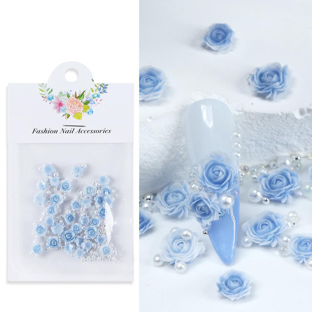 3 Packs 30 Gradient Carved Rose Nail Accessories, Dragon Sand, Gemstones, Rose Flowers with Steel Beads and Pearls, Nail Accessories