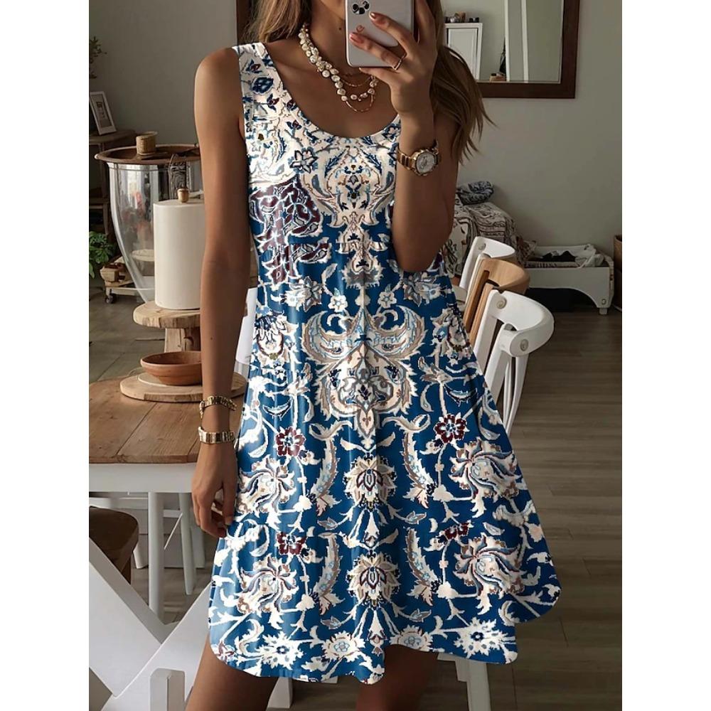 Women's Mini Dress Sundress A Line Dress Summer Dress Vacation Casual Daily Regular Fit Graphic Plain Sleeveless U Neck Summer