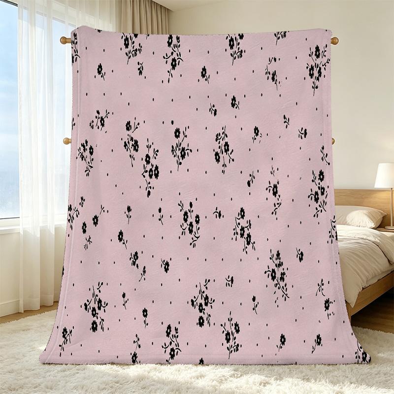 Floral Flannel Fleece Throw Blanket – Soft, Skin-friendly, Machine Washable Warm Blanket for Home Lounge, Office Naps, Halloween & Christmas