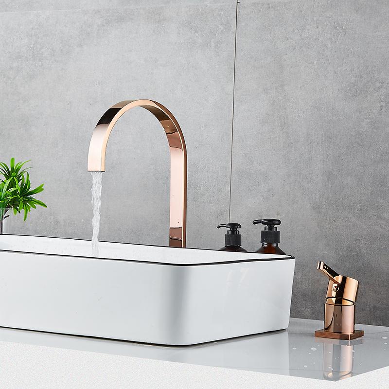 Basin faucet Bathroom super long pipe two holes Rose Gold Widespread bathroom faucet sink tap 360 rotating widespread basin Tap