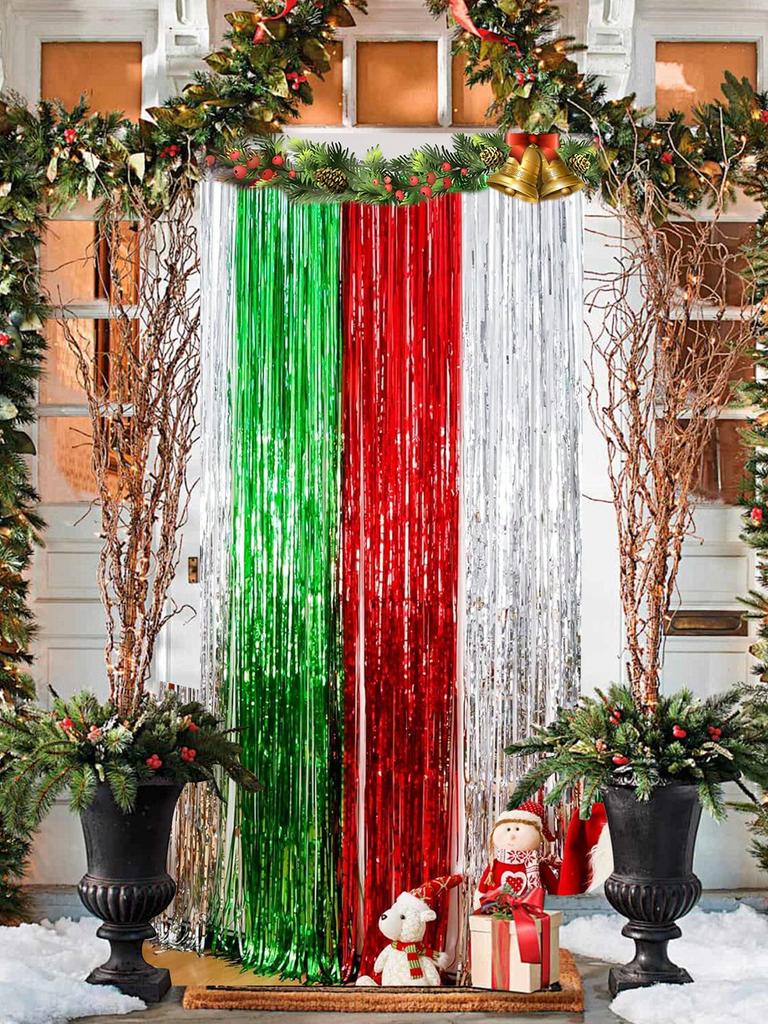 Weihnachtsquastenvorhang Weihnachtsfeier Dekoration, 1x2m Rot Silber Grün Glänzende Quasten Party, Hintergrund Partydekorationen