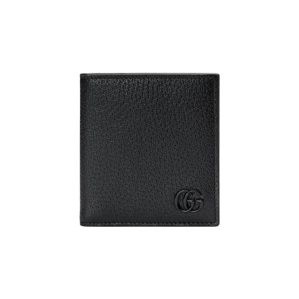 Gucci GG Marmont Bi-Fold Geldbörse, Schwarzes strukturiertes Leder mit mattschwarzer GG-Hardware, Schlanke kurze Herren-Geldbörse für den täglichen Gebrauch 722737-1T56F-1000