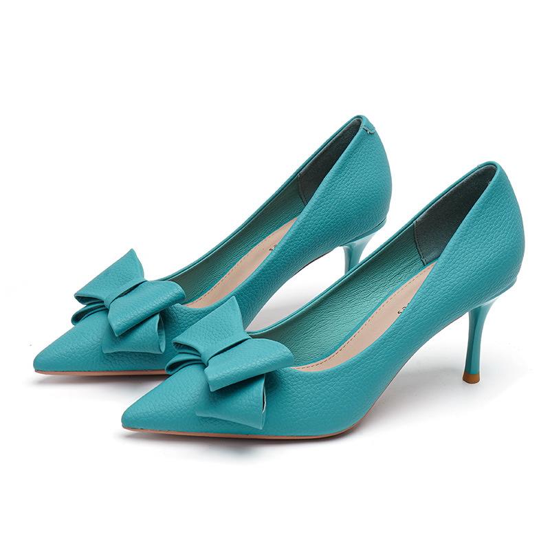 Korean Style Temperament High Heels  Spring New Fashion Pointed Stiletto Shoes Shallow Mouth Bowknot Shoes