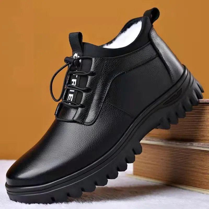 Cotton shoes men's new winter warm and velvet new high-top integrated cotton leather shoes thickened high-top non-slip men's shoes