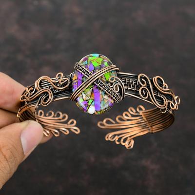 Fiesta Kingman Turquoise Bangle Copper Wire Wrapped Bangle Multi Copper Turquoise Cuff Bracelet Adjustable Bracelet Copper Gemstone Jewelry