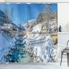 Winter Forest Shower Curtains Snow-Covered Pine Alpine Peaks Idyllic Early Morning Scenery Seasonal Christmas Elk Bathroom Decor
