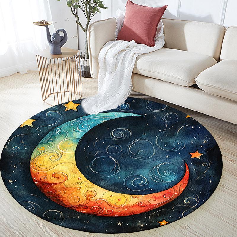 Crescent Moon Round Area Rug,Carpet Rug for Living Room Bedroom Sofa Playroom Decor,Non-slip Floor Mat