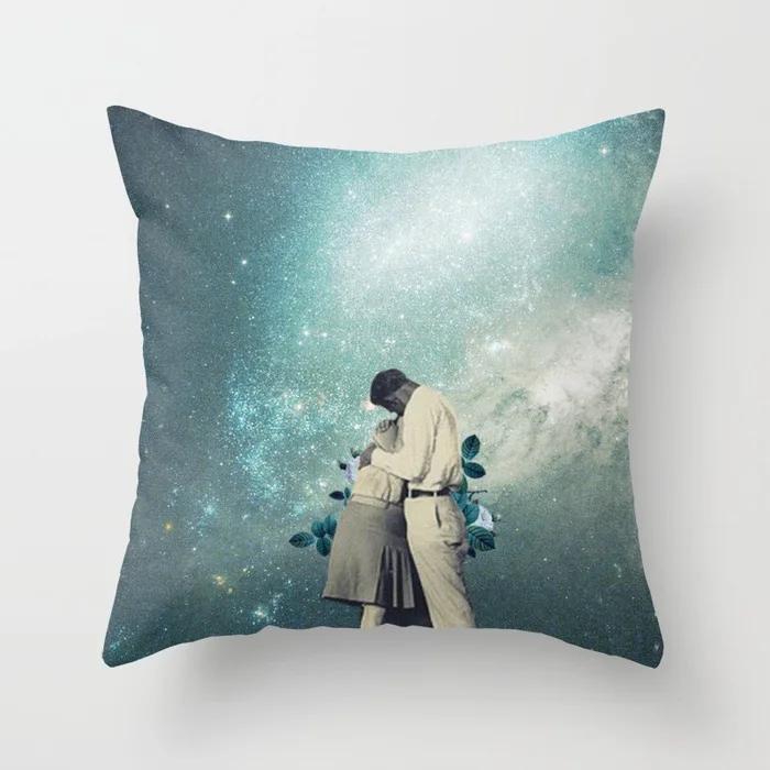 Polyester Romantic Starry Sky Moon Decorative Throw Pillow Case Space Cushion Cover For Home Sofa Bedroom Decoration 45X45Cm